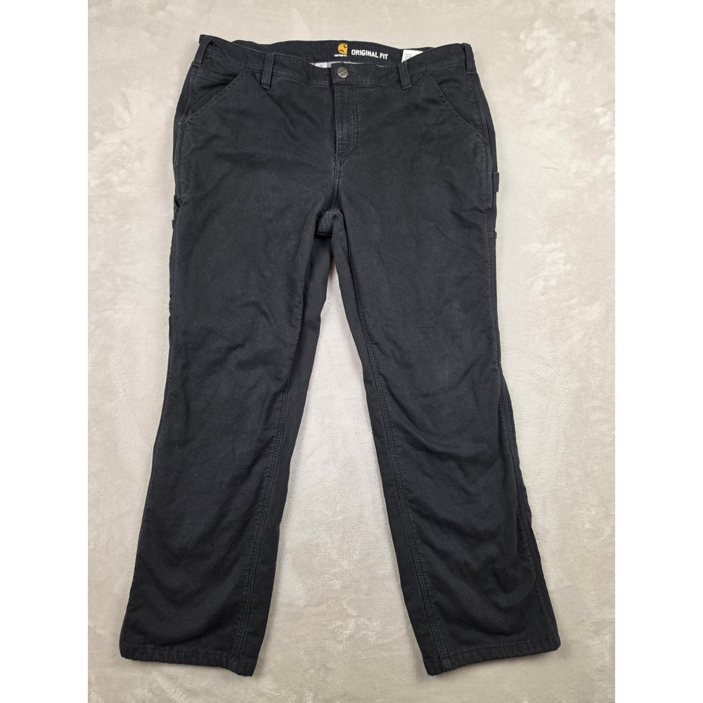Carhartt Fleece Lined Canvas Pants Women 16 Short Black Workwear Original 102213